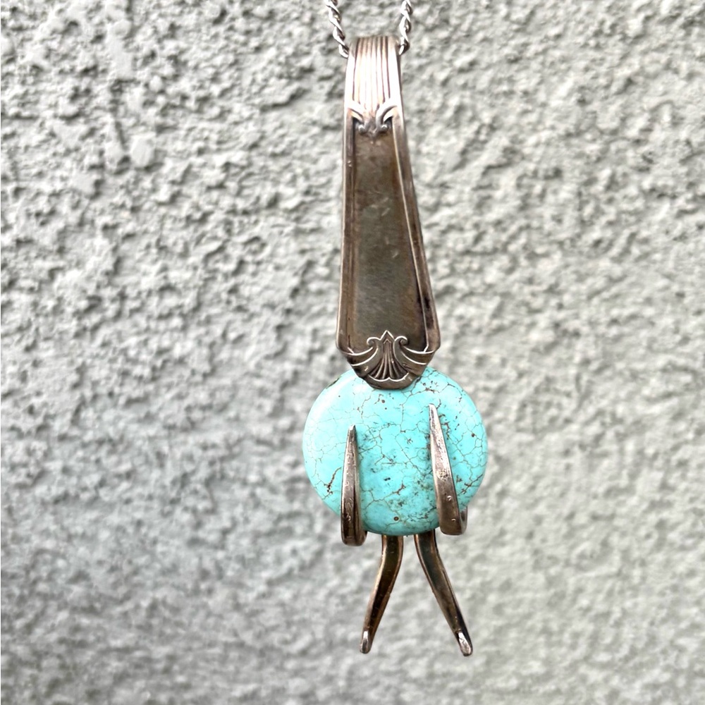 Turquoise and vintage fork Pendant Necklace handmade